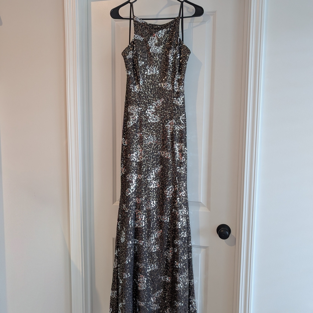 City Triangles Black and Silver Sequin Maxi Dress